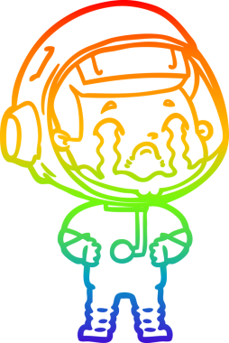 Gökkuşağı gradyan çizgi çizimi bir insan tarafından çizilmiş ağlayan astronot