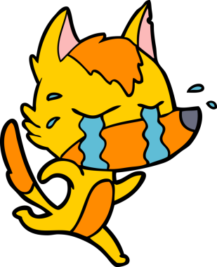 Bir insan tarafından çizilmiş üzgün küçük tilki çizgi film karakteri.