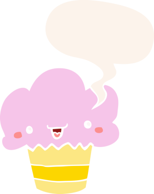 Bir insan tarafından çizilmiş, yüzü konuşma baloncuğu olan çizgi film keki.