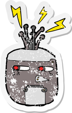 Bir insan tarafından çizilmiş robot kafanın gerilimli retro yapıştırması