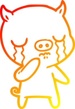 Bir insan tarafından çizilmiş, ağlayan bir domuzun sıcak çizgi çizimi.