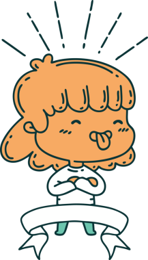 Dövmeli kız, bir insan tarafından çizilmiş dili dışarı çıkaran afiş.