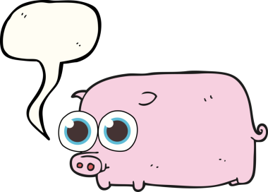 Bir insan tarafından çizilmiş büyük, güzel gözleri olan serbest konuşma balonu domuz yavrusu.