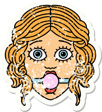 Bir insan tarafından çizilmiş bir top takan geleneksel bir kadın yüzü dövmesi.