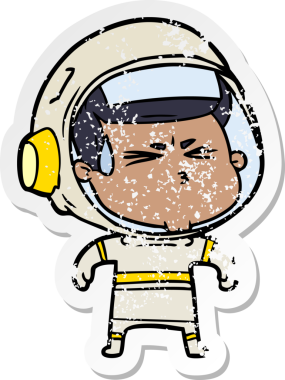 Bir insan tarafından çizilmiş stresli astronot karikatürü.