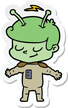 Bir insan tarafından çizilmiş dost canlısı bir uzay adamının çıkartması.