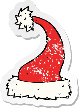 Bir insan tarafından çizilmiş bir Noel Baba şapkasının gerilimli retro çıkartması.