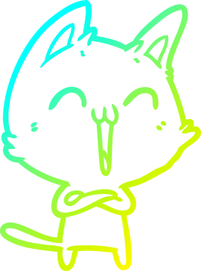 Bir insan tarafından miyavlanan mutlu çizgi film kedisinin soğuk gradyan çizimi