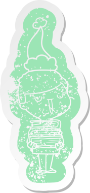 Garip bir çizgi film, mutlu bir çocuğun Noel Baba şapkası takan mutlu bir çocuk çıkartması.