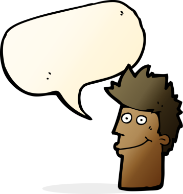 Bir insan tarafından çizilmiş konuşma balonlu mutlu adam çizgi filmi.