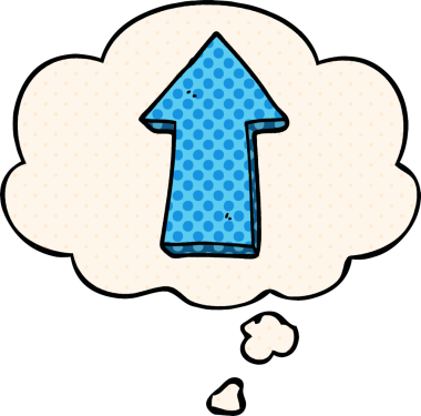 Bir insan tarafından çizilmiş çizgi roman tarzında düşünce baloncuğu olan çizgi film oku