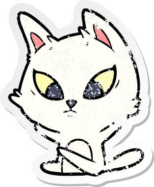 Bir insan tarafından çizilmiş kafası karışmış çizgi film kedisinin sıkıntılı çıkartması.