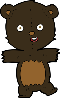 Bir insan tarafından çizilmiş sevimli siyah ayı yavrusu.