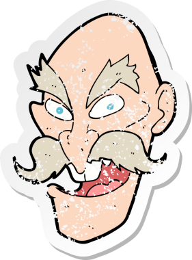 Bir insan tarafından çizilmiş yaşlı bir adamın karikatür desenli yüzü.