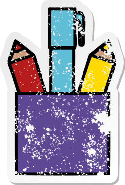 Bir insan tarafından çizilmiş sevimli bir kalem tenceresinin sıkıntılı çıkartması.