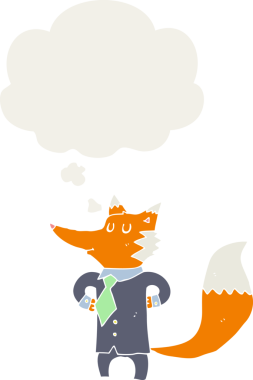 Bir insan tarafından çizilmiş düşünce baloncuğu olan tilki çizgi film işadamı.