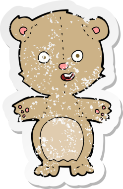 Bir insan tarafından çizilmiş oyuncak ayının gerilimli çıkartması.