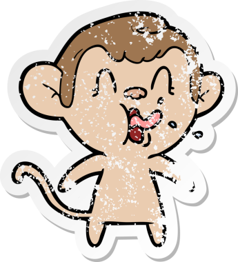 Bir insan tarafından çizilmiş çılgın bir çizgi maymunun sıkıntılı çıkartması.