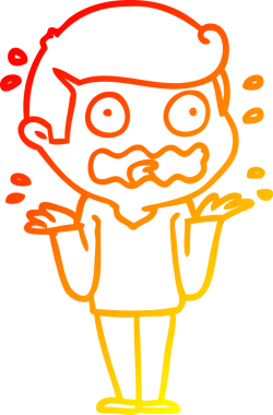 Bir çizgi film karakterinin sıcak çizgi çizimi bir insan tarafından tamamen strese sokulmuş.