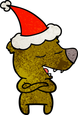 Bir insan tarafından çizilmiş Noel Baba şapkası giyen bir ayının el çizimi karikatürü.