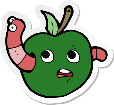 Bir insan tarafından çizilmiş elmanın içindeki solucanın çıkartması.