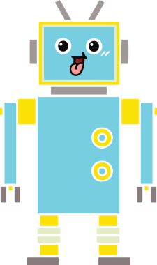 Bir insan tarafından çizilmiş düz renkli bir robot karikatürü