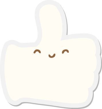 Bir insan tarafından çizilmiş eldiven, baş parmak işareti verme etiketi