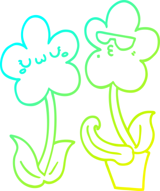 Bir insanın çizdiği karikatür çiçeğinin soğuk gradyan çizgisi.