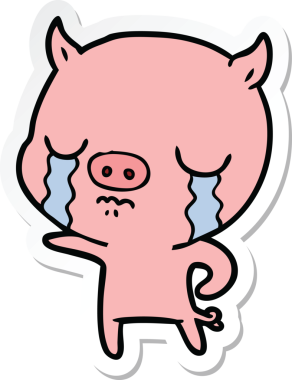 Bir insan tarafından çizilmiş, ağlayan bir domuzun çıkartması.