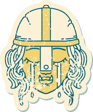 Retro Dövme Tarzı Ağlayan Ork Savaşçısı karakteri bir insan tarafından çizilmiş