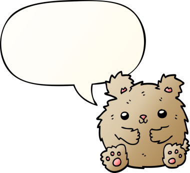 Bir insan tarafından çizilmiş yumuşak eğimli konuşma baloncuğu olan sevimli çizgi film ayısı.