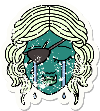 Retro Dövme Tarzı Bir insan tarafından çizilmiş yarı ork haydut karakter yüzü ağlıyor