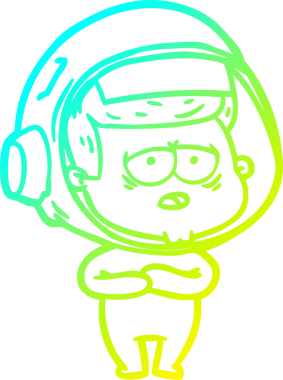 Bir insan tarafından çizilmiş soğuk gradyan çizgi çizimi yorgun astronot