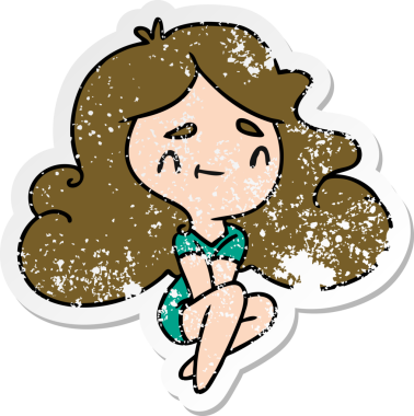 Bir insan tarafından çizilmiş sevimli bir kawai kızının sıkıntılı karikatür çizimi