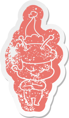 Dost canlısı çizgi film, Noel Baba şapkası takan bir uzay adamının sıkıntılı çıkartması.