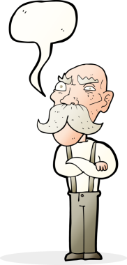 Bir insan tarafından çizilmiş konuşma balonlu kızgın yaşlı adam çizgi filmi.