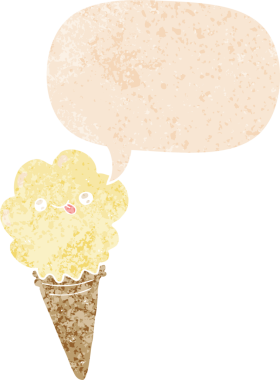 Bir insan tarafından çizilmiş grunge dertli retro tarzı konuşma baloncuklu çizgi film dondurması.