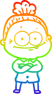 Gökkuşağı gradyan çizgi çizimi Bir insan tarafından çizilmiş mutlu yaşlı kadın