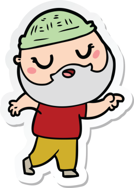 Bir insan tarafından çizilmiş sakallı bir karikatür adamın çıkartması.