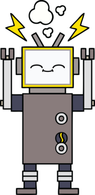 Bir insan tarafından çizilmiş sevimli bir robot karikatürü.