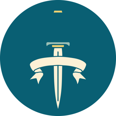 bir insan tarafından çizilmiş bir hançer sancağıyla dövme tarzı simgesi