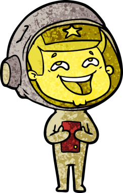 Bir insan tarafından çizilmiş gülen astronot çizgi filmi.