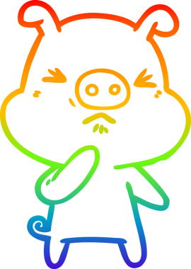 Bir insan tarafından çizilmiş kızgın bir domuzun gökkuşağı gradyan çizimi