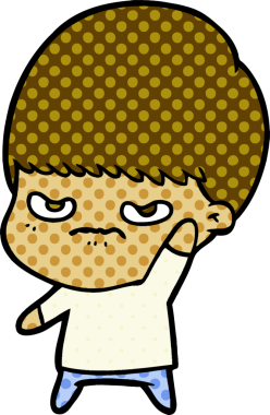 Bir insan tarafından çizilmiş sinirli çizgi film çocuğu.