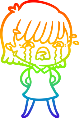 Gökkuşağı gradyan çizimi bir insan tarafından çizilmiş ağlayan bir çizgi kız çizimi