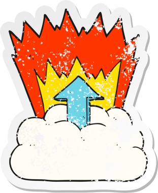 Bir insan tarafından çizilmiş buluta yüklenen bir çizgi filmin gerilimli etiketi.