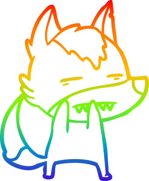 Gökkuşağı gradyan çizgi çizimi bir insan tarafından çizilmiş dişleri gösteren bir kurt çizgi