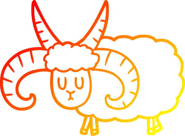 Bir insan tarafından çizilmiş uzun boynuzlu koç çizgi çizimi.