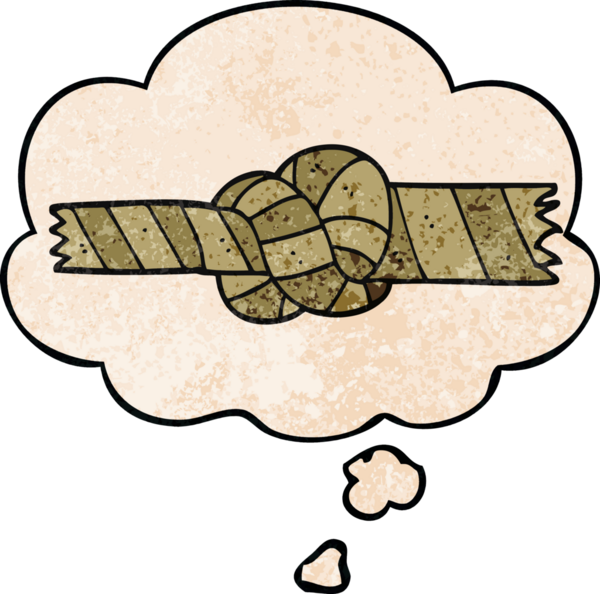 bir insan tarafından çizilmiş grunge desen biçiminde düşünce baloncuğu ile düğümlenmiş halat