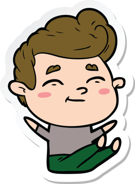 Bir insan tarafından çizilmiş mutlu bir çizgi film karakterinin çıkartması.